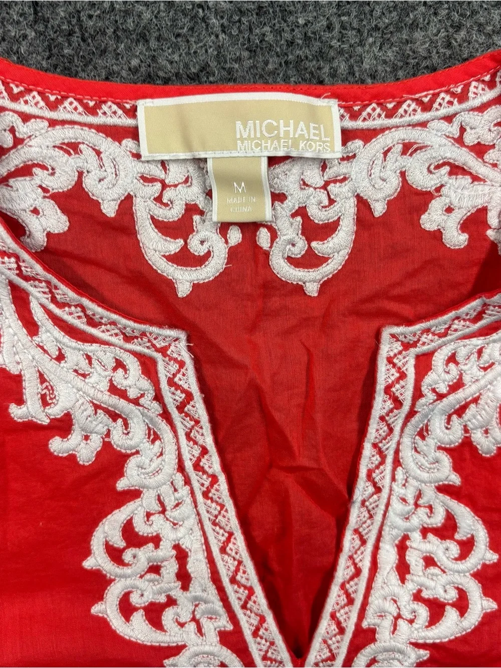 Michael Kors Red Tunic with White Embroidery